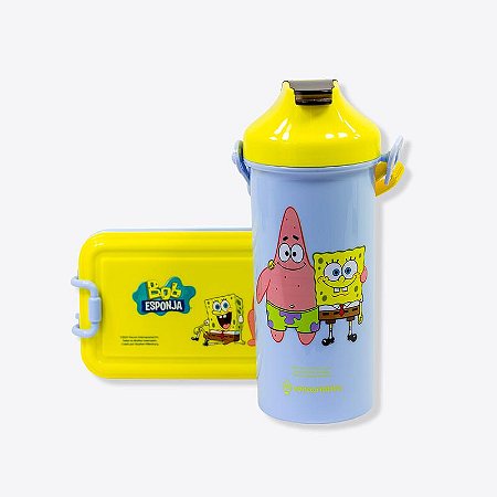 Kit Lunch Box de Plástico - Marmita 620ml + Copo 500ml - BOB ESPONJA