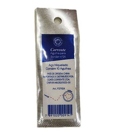 Agulha para Bordar nº 24 Aço Niquelado - 10 unidades