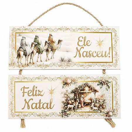 Jogo de Placas MDF com Corda - Ele Nasceu