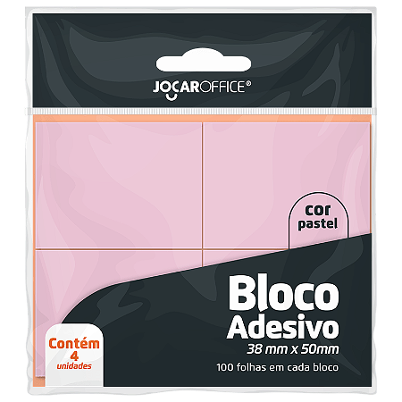 Bloco Adesivo Rosa Pastel 38mm x 50mm com 4 Blocos de 100 folhas cada - JOCAR OFFICE