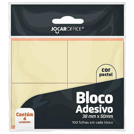 Bloco Adesivo Amarelo Pastel 38mm x 50mm com 4 Blocos de 100 folhas cada - JOCAR OFFICE