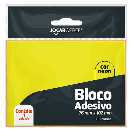 Bloco Adesivo Amarelo Neon 76mm x 102mm 100 folhas - JOCAR OFFICE