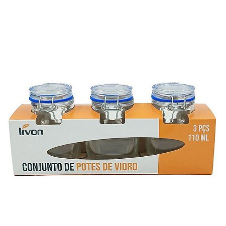 Jogo de Potes de Vidro Fecho Hermético 3 peças 110ML