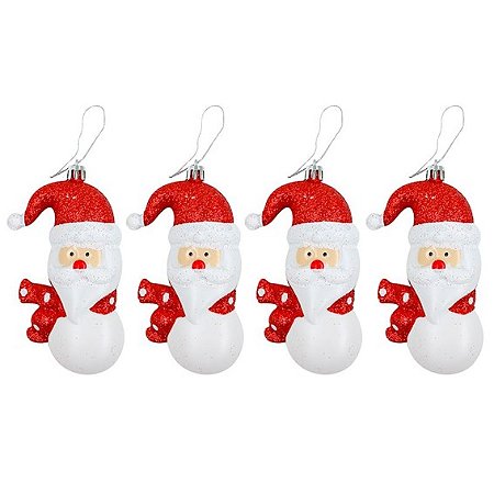 Jogo de Enfeites Natalinos de Plástico 4 peças 11cm - Papai Noel