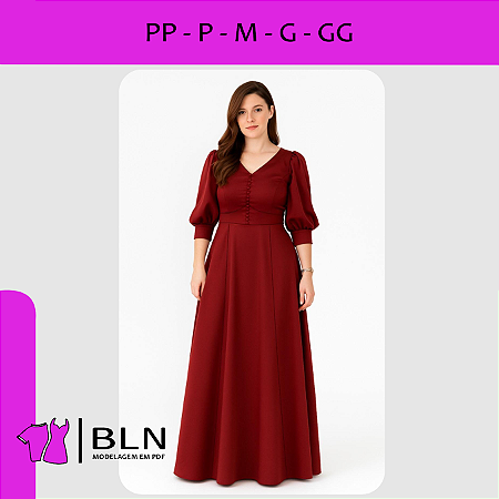 Vestido Longo Manga Bufante