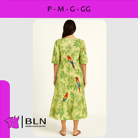 Vestido Manga Curta Babados