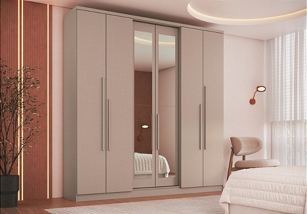 Guarda Roupa Casal 6 Portas 2 Gavetas SONATA 3271A- Móveis Castro COM ESPELHO.
