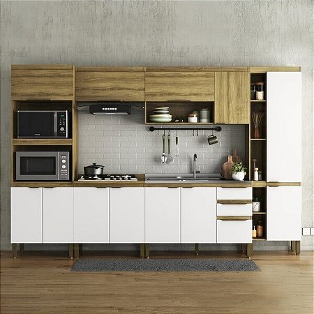 Cozinha Modulada 6 Peças 2 Aéreos 2 Balcões 1 Paneleiro E 1 Torre Quente Mag Mel/grafite Ou branco. .