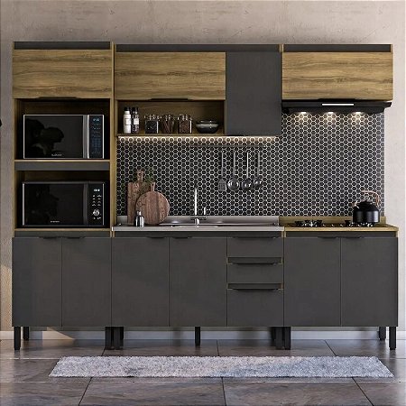 Cozinha Modulada 5 Peças 2 Aéreos 2 Balcões E 1 Torre Quente Mag Mel/grafite  .
