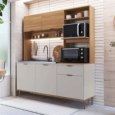 Cozinha Compacta Completa 5 Portas  e uma gaveta Espaço para Forno e Microondas Nicole - Delmarco Móveis
