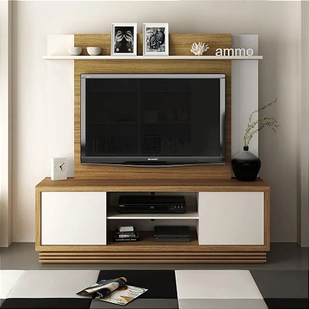 Estante Home p/ tv até 55"  Com 2 portas de correr e uma prateleira superior e com nichos, 1,80m / HO1001 Tecnomóbili