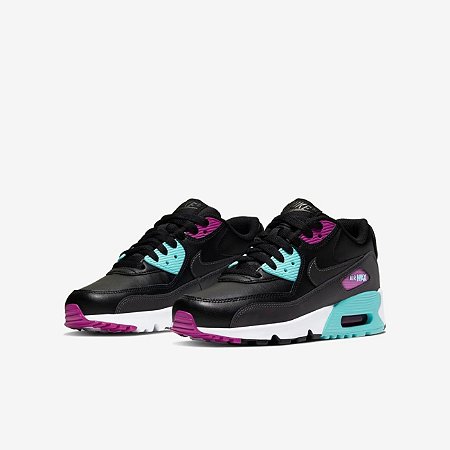 Nike Air 2024 Max 90 Leather Shoes in Black/Thunder Grey/Aurora/Metallic Dark Grey