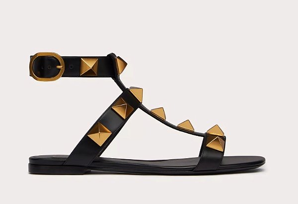 Valentino Garavani Sandalia Roman Stud Flat Calfskin