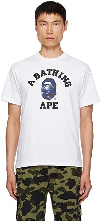Bape Camiseta Camo College Branca e azul