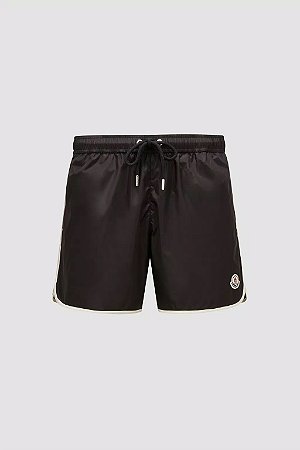 Moncler Shorts Retro Long Swim Logo Patch Preto