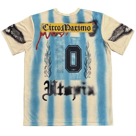 Travis Scott Camiseta Jersey Argentina Soccer Bege e Azul