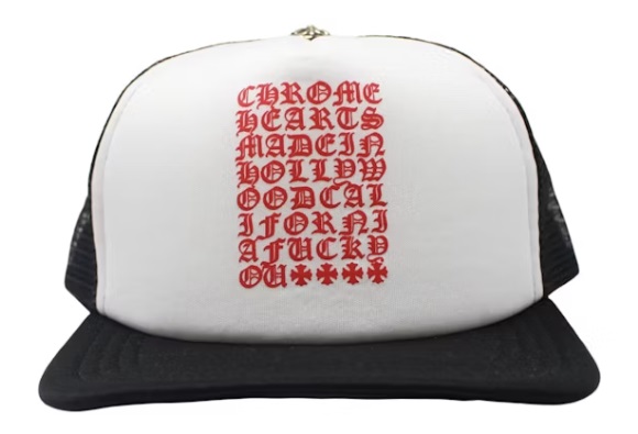 Chrome Hearts Boné Trucker Eyechart Branco e Preto