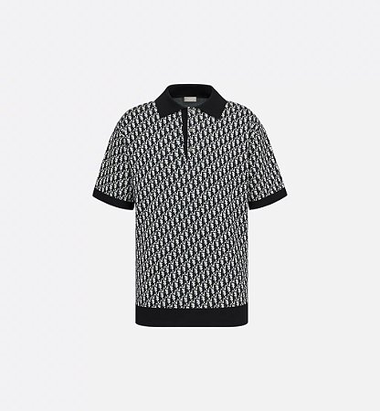 Dior Camiseta Polo Oblique Preta e Beige