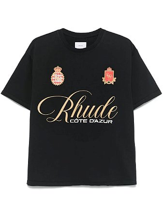 Rhude Camiseta Script Crest Preta
