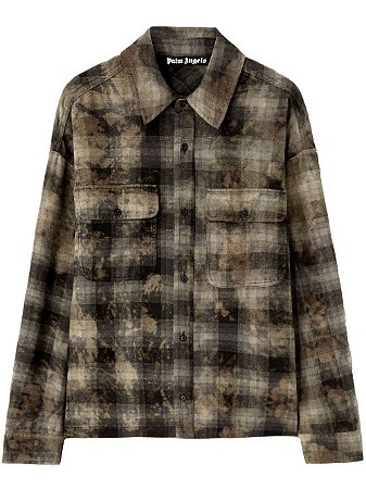 Palm Angels Camisa Flanela Curved Logo Check Cinza