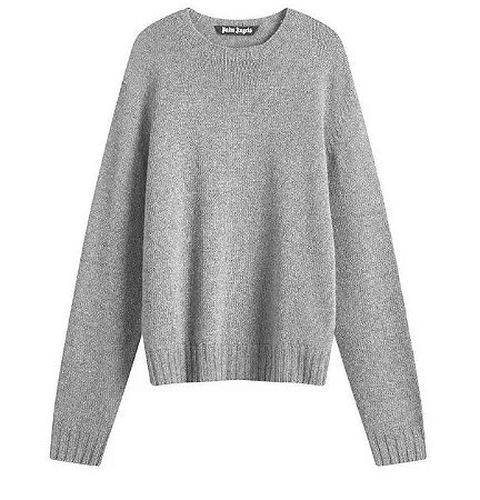 Palm Angels Sweater Curved Logo Melange Crew Knit Cinza