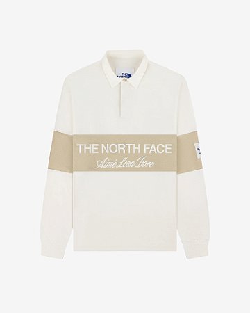 Aimé Leon Dore x The North Face Camiseta Manga Longa Script Logo Rugby Creme
