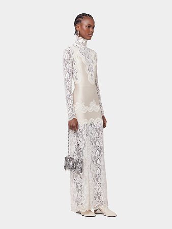 Rabbane Vestido Ivory Long Dress In Lace and Jersey