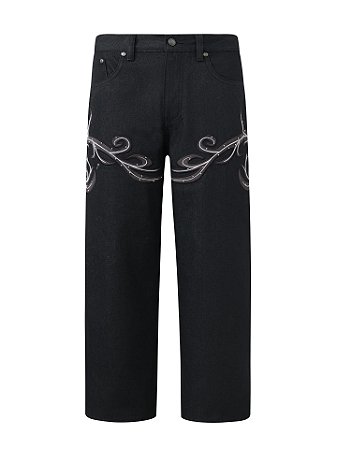 Birth Of Royal Child Calça Leather Patch Vine Denim Black