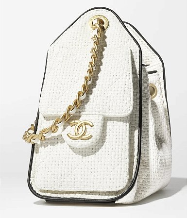 Chanel Bolsa 25 Mini Canva Efeito Rafia Trançada Branco