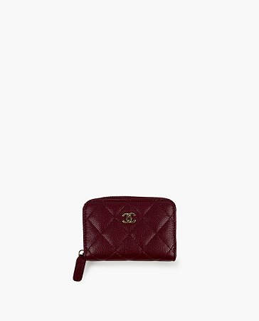 Chanel Porta Moedas Quilted Caviar Burgundy