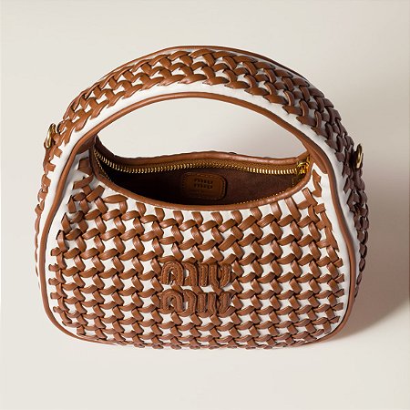 Miu Miu Bolsa Wander Woven Marrom e Branco