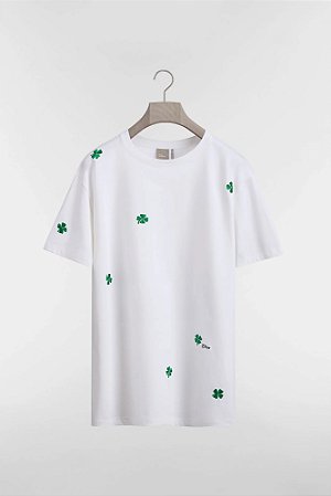 Dior Camiseta Bordado Clover Branco
