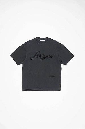 Acne Studios Camiseta Embroidered Logo Preto