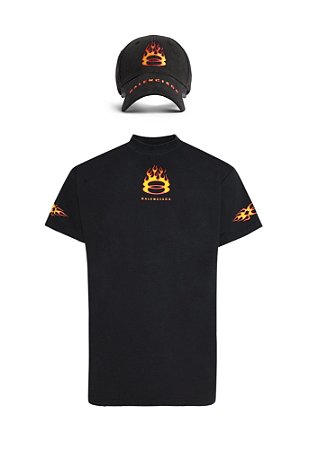 Balenciaga Set Boné + Camiseta Burning Unity Preta