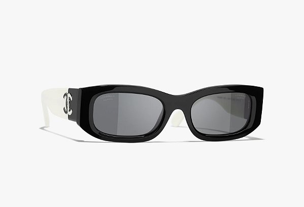 Chanel Óculos de Sol CC Logo Preto e Branco