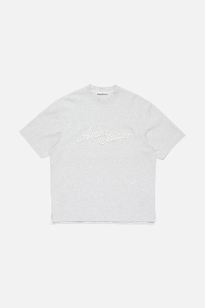 Acne Studios Camiseta Logo Bordado em Branco e Cinza