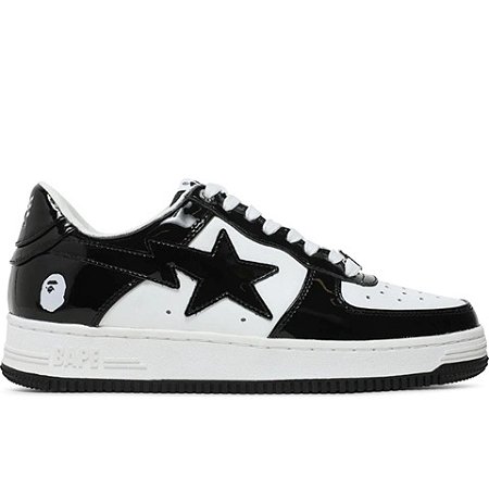 A Bathing Ape Tenis Bape Sta Patent Leather Branco e Preto