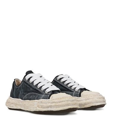 Maison Mihara Yasuhiro Peterson 23 Sole Vintage Effect Emboired Canvas Low Preto e Branco