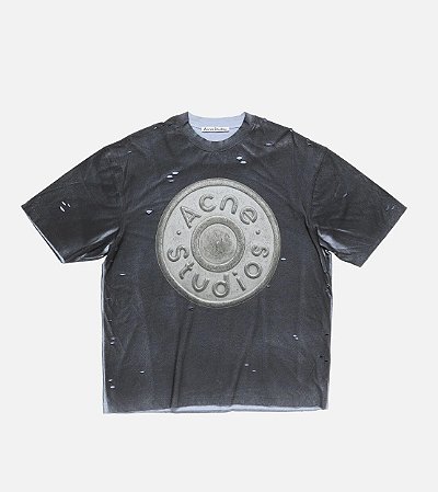 Acne Studios Camiseta Logo Distressed Preta