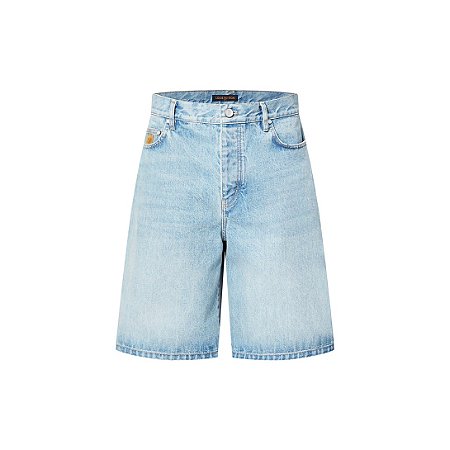 Louis Vuitton Bermuda Jeans com Assinatura LV Azul-índigo