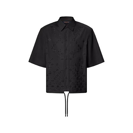 Louis Vuitton Camisa de Manga Curta Bordada com Flores do Monogram Preta