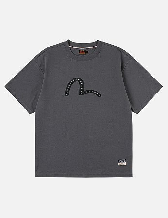 Evisu Camiseta Seagull Printed Metal Studs Cinza