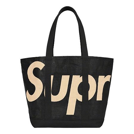 -Supreme Bolsa Tote Raffia Preta