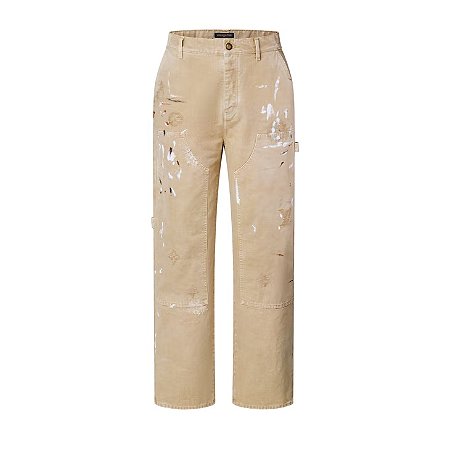 Louis Vuitton Calça Embellished Denim Carpenter Bege