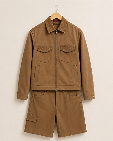 Gucci Conjunto Jaqueta e Bermuda Pocket Details Marrom