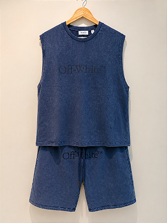 Off-White Set Camiseta Regata e Bermuda Bookish Mar Azul Marinho