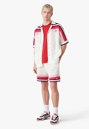 Casablanca Set Camisa e Bermuda Striped Crochet Branca e Rosa
