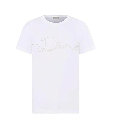 Dior Camiseta Ribbon Bordado Branca