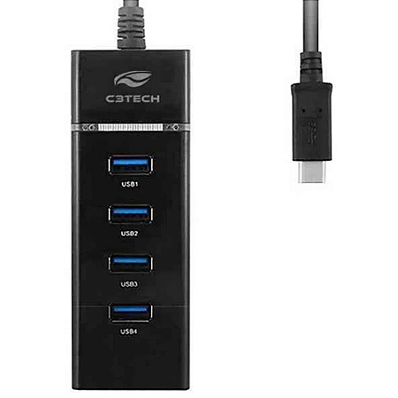 HUB USB 3.0 4 Portas USB - USB C - C3Tech HU-C300BK