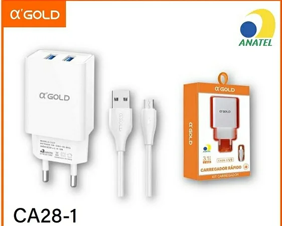Carregador De Celular A'Gold V8 Com 2 USB